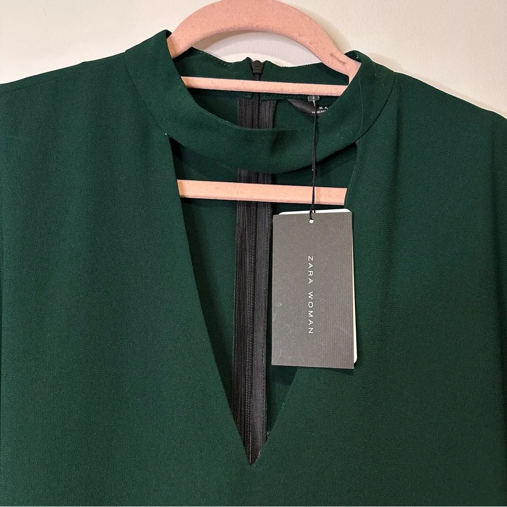 NWT zara green cut out choker dress size xxl - Picture 2 of 4
